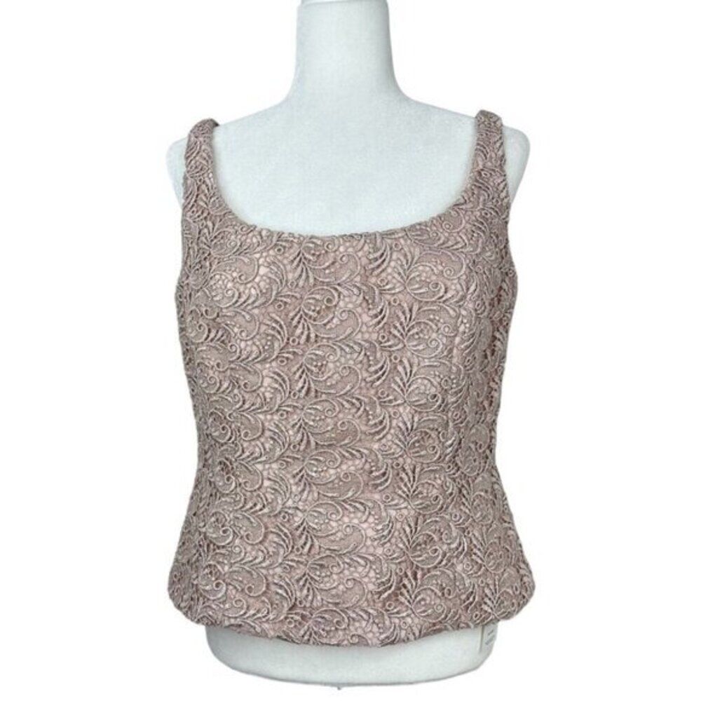 Carmen Marc Valvo Womens Lace Evening Top Square Neck‎ Mauve Pink Formal Size 10 - Picture 1 of 12